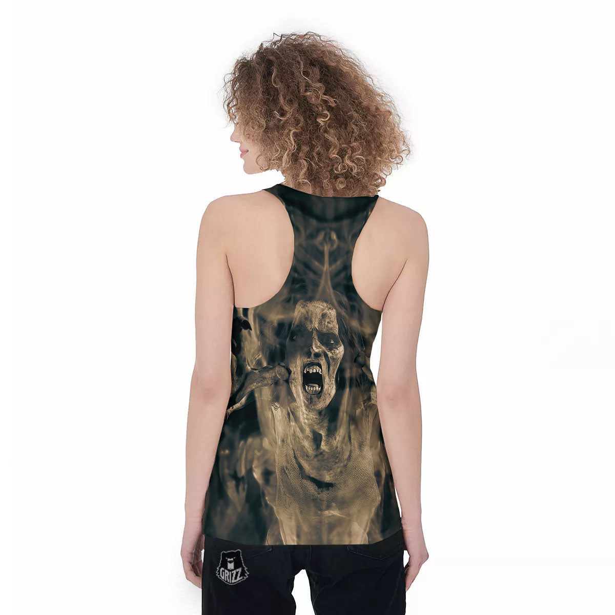 3D Screaming Ghost Horror Print Women's Racerback Tank Top-grizzshop