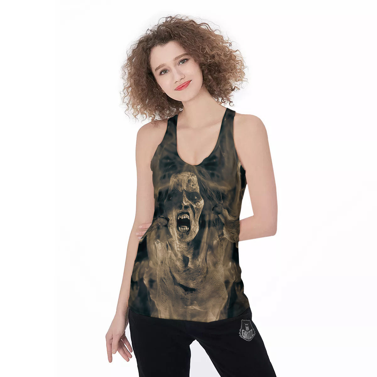 3D Screaming Ghost Horror Print Women's Racerback Tank Top-grizzshop