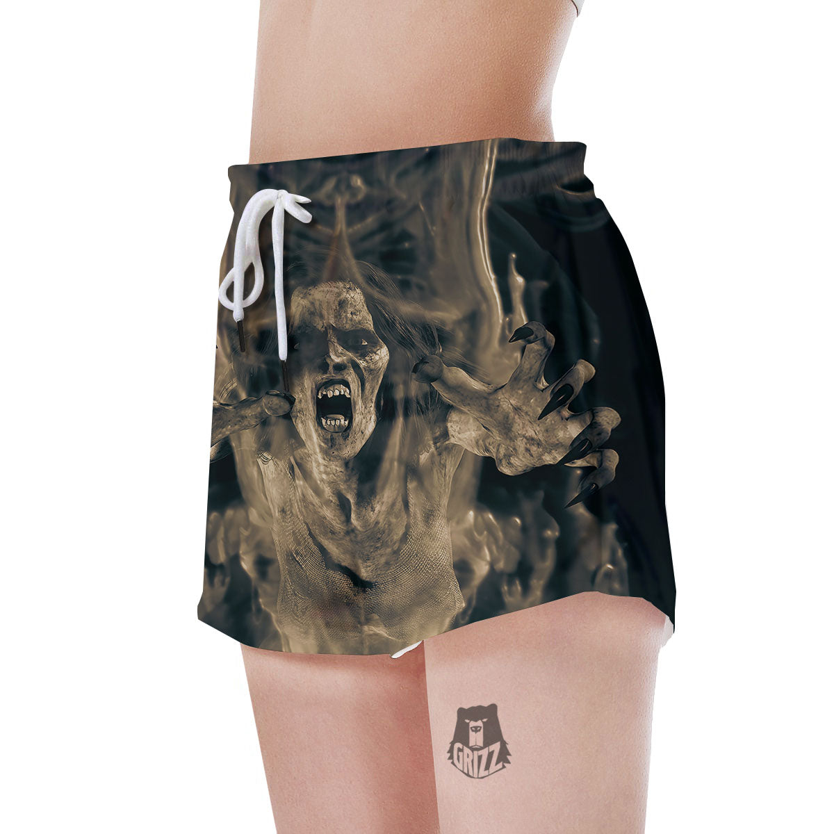 3D Screaming Ghost Horror Print Women's Shorts-grizzshop