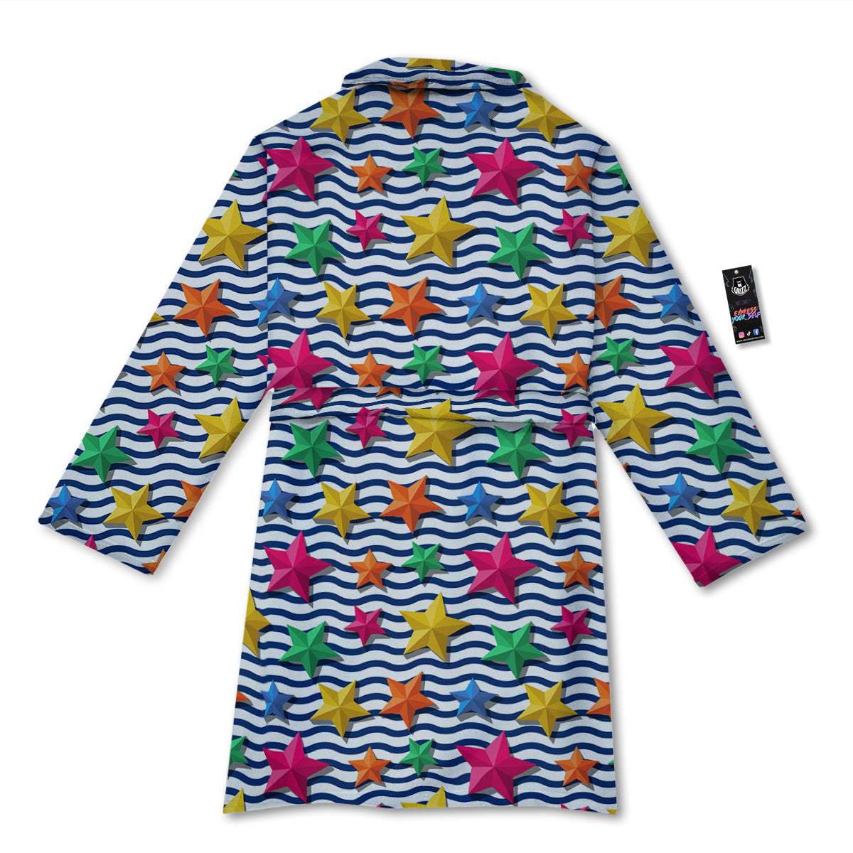 3D Stars And Blue Wave Print Pattern Bathrobe-grizzshop