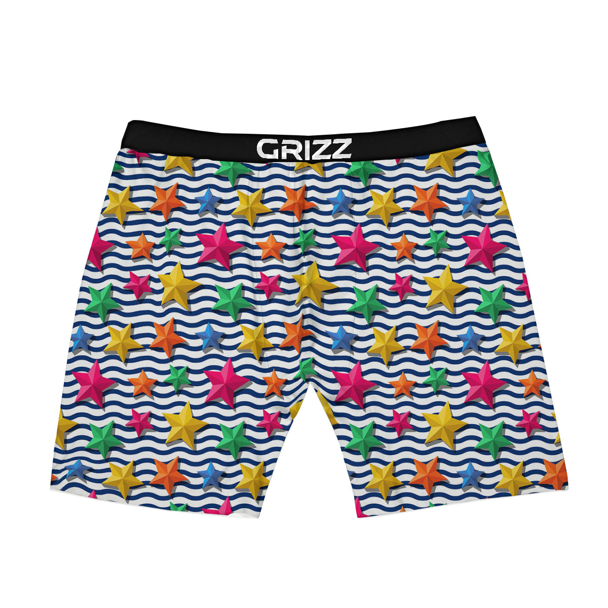 3D Stars And Blue Wave Print Pattern Boxer Briefs-grizzshop
