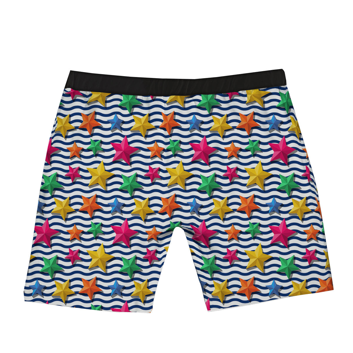 3D Stars And Blue Wave Print Pattern Boxer Briefs-grizzshop