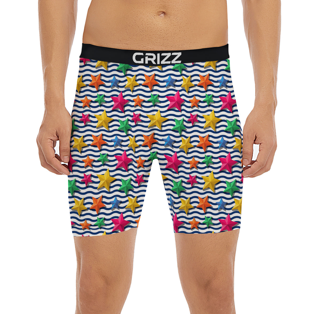 3D Stars And Blue Wave Print Pattern Boxer Briefs-grizzshop