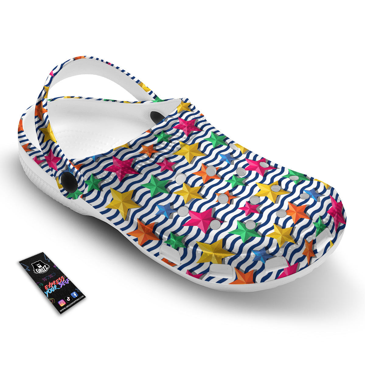 3D Stars And Blue Wave Print Pattern Clog-grizzshop