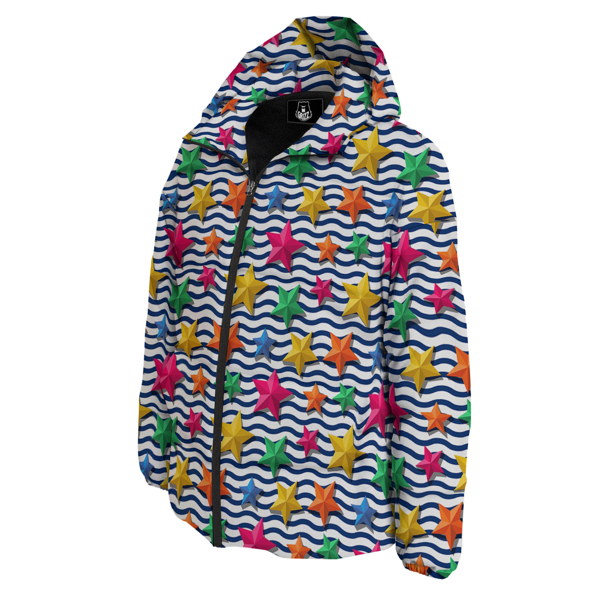 3D Stars And Blue Wave Print Pattern Down Jacket-grizzshop