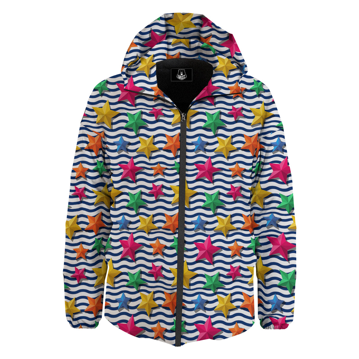 3D Stars And Blue Wave Print Pattern Down Jacket-grizzshop