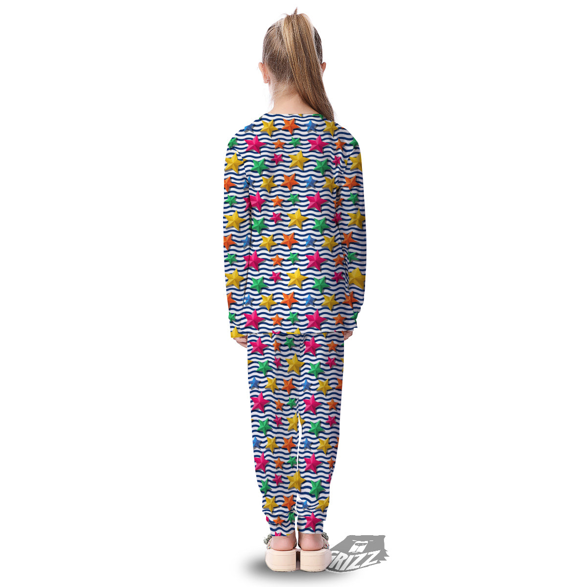 3D Stars And Blue Wave Print Pattern Kid's Pajamas-grizzshop