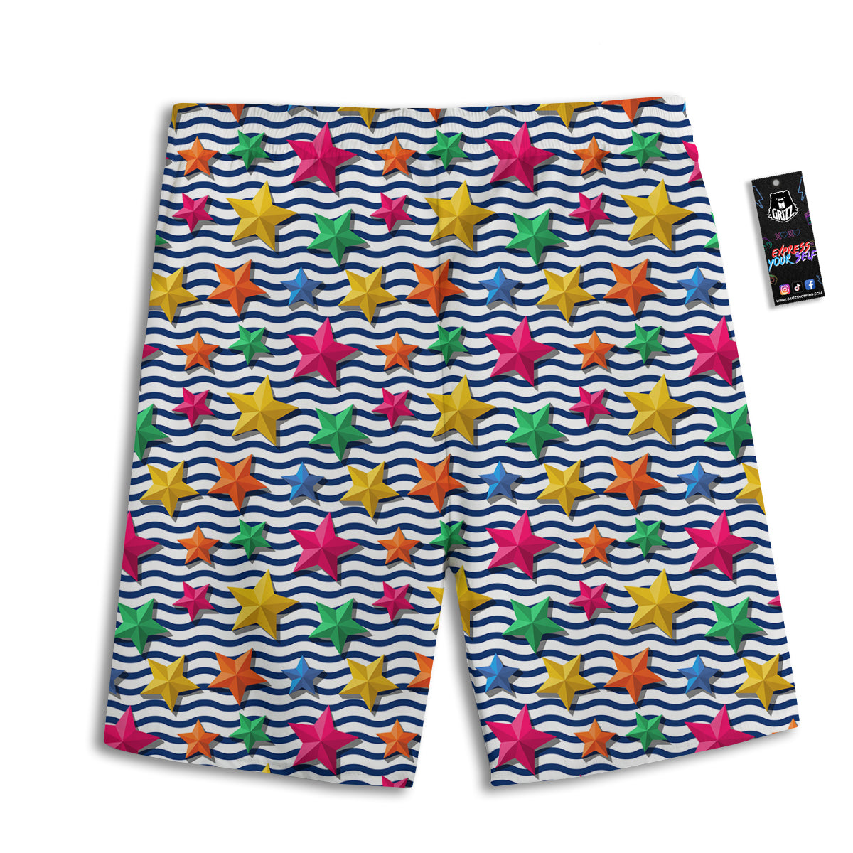 3D Stars And Blue Wave Print Pattern Men's Athletic Shorts