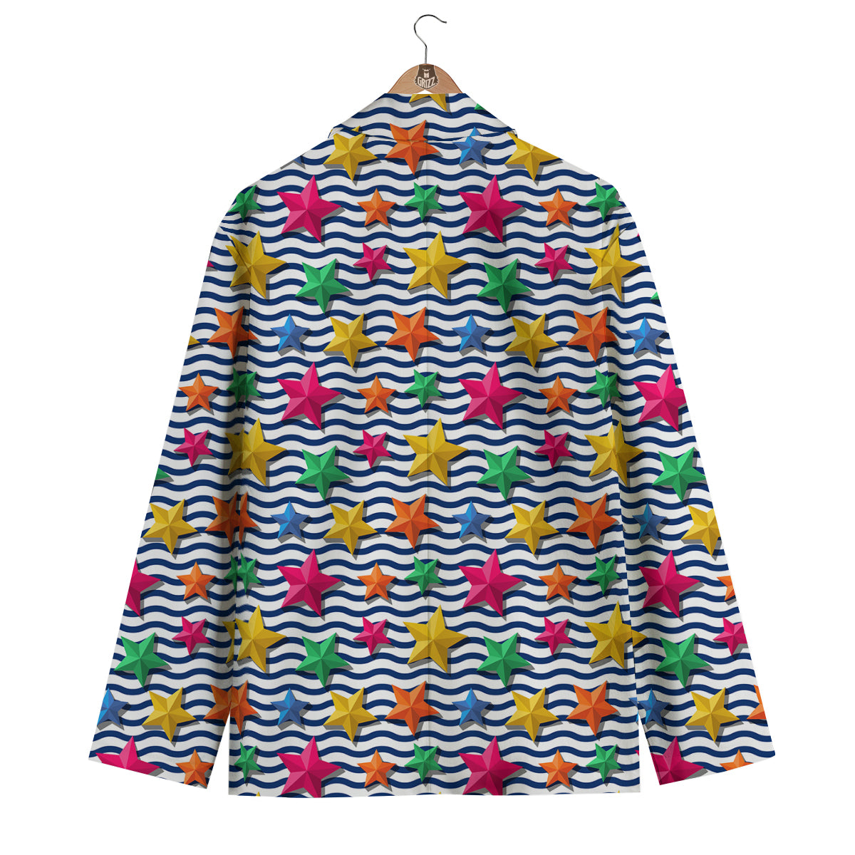 3D Stars And Blue Wave Print Pattern Men's Blazer-grizzshop