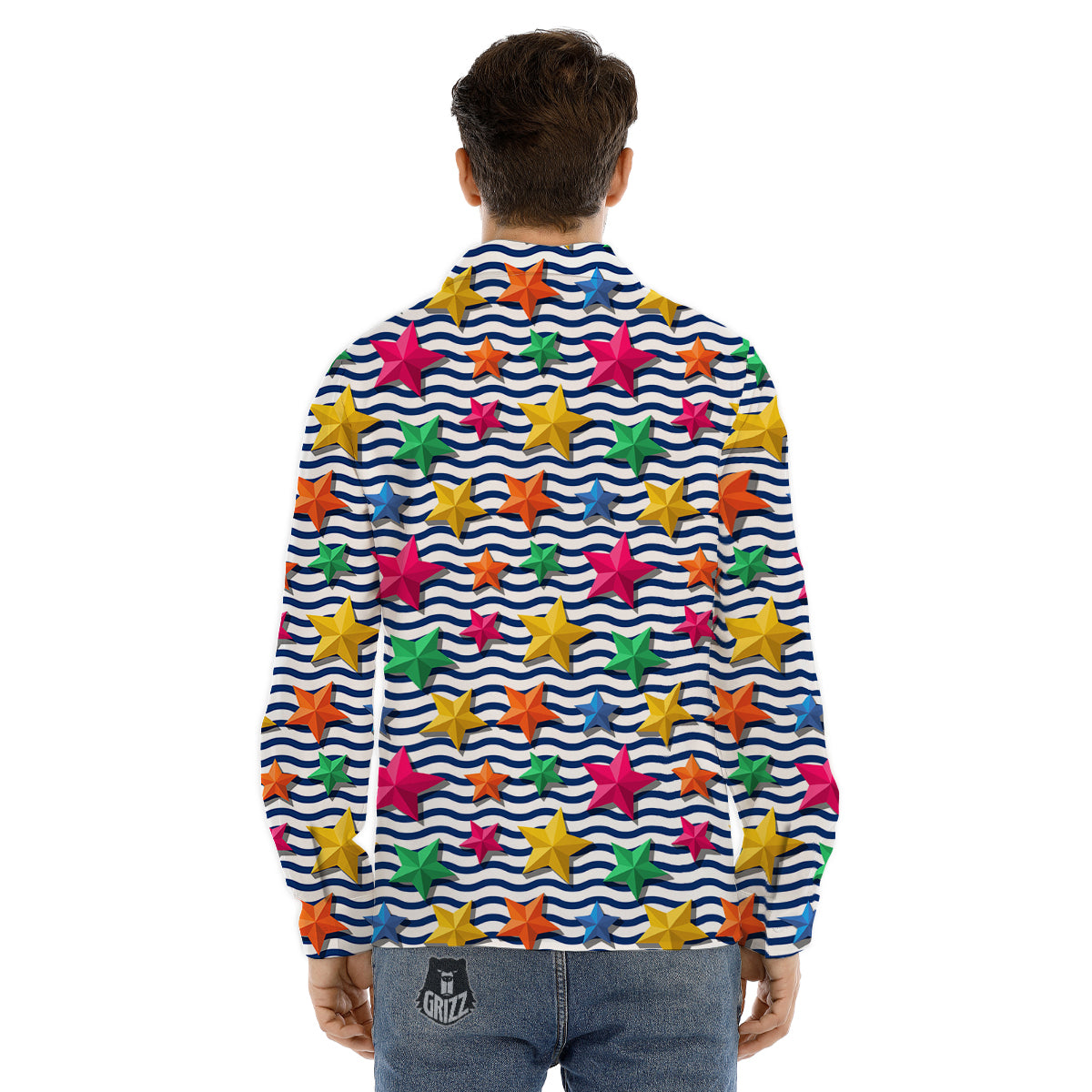 3D Stars And Blue Wave Print Pattern Men's Dress Shirts-grizzshop
