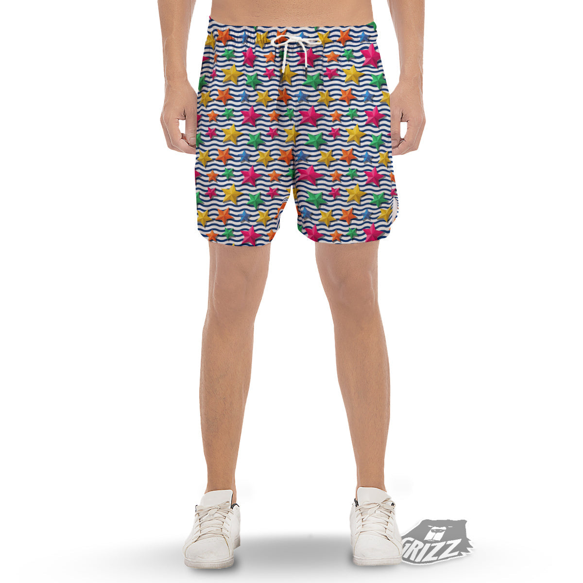 3D Stars And Blue Wave Print Pattern Men's Gym Shorts-grizzshop