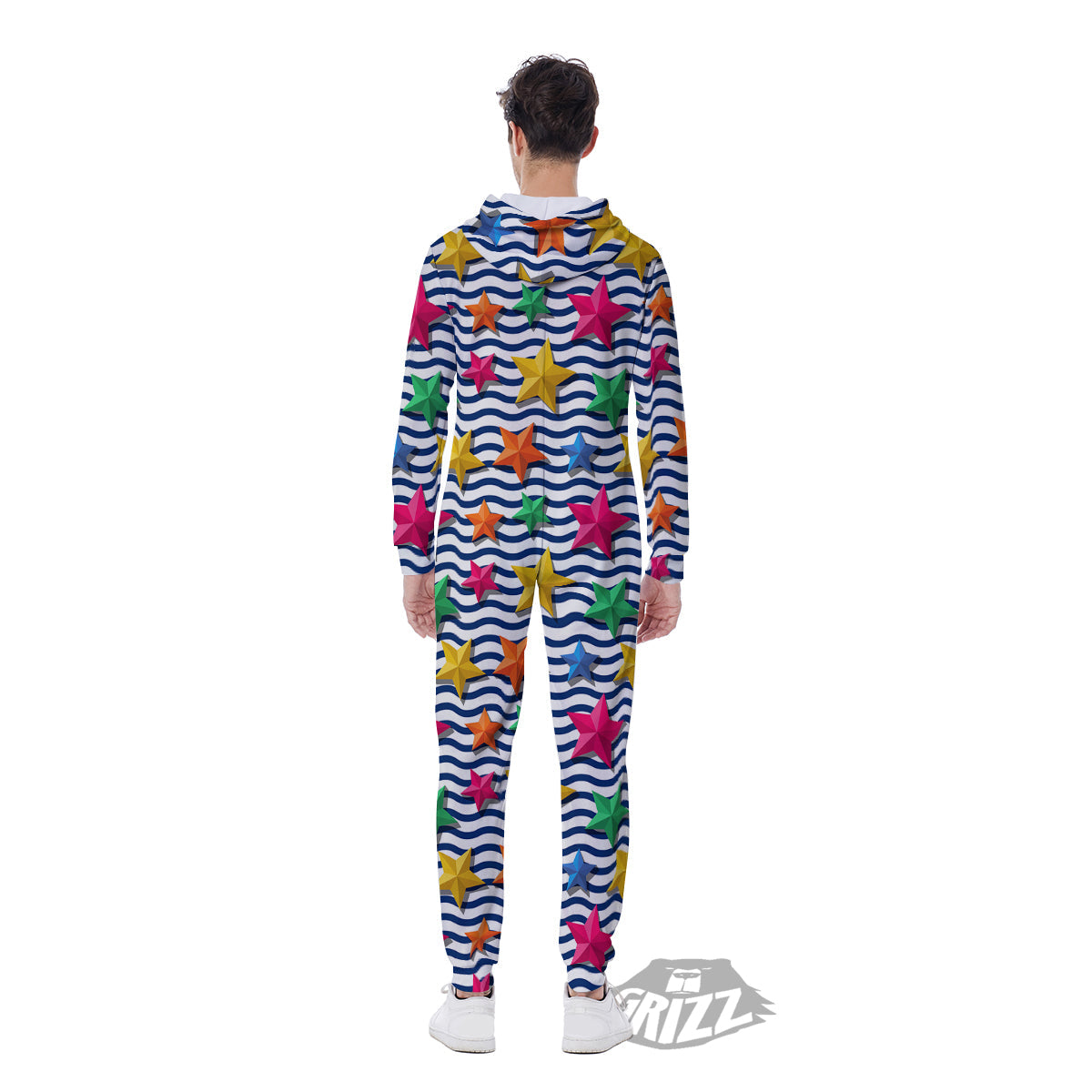 3D Stars And Blue Wave Print Pattern Men's Jumpsuit-grizzshop
