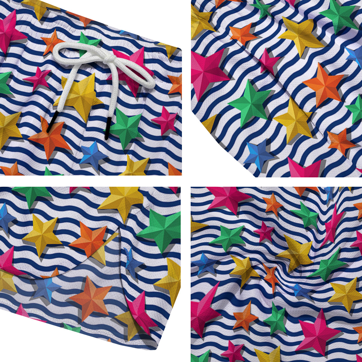 3D Stars And Blue Wave Print Pattern Men's Running Shorts-grizzshop