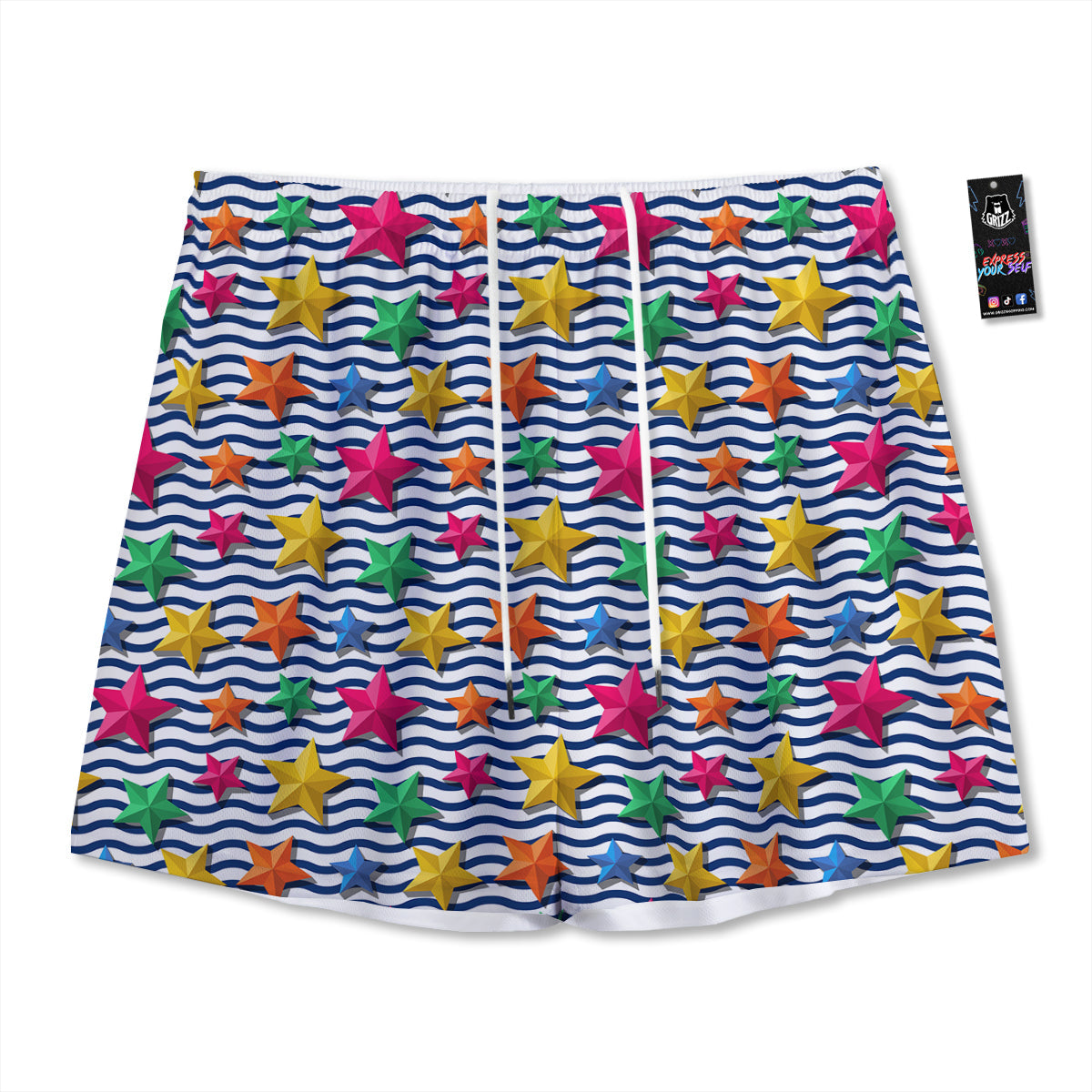 3D Grey Alien Print Mesh Shorts