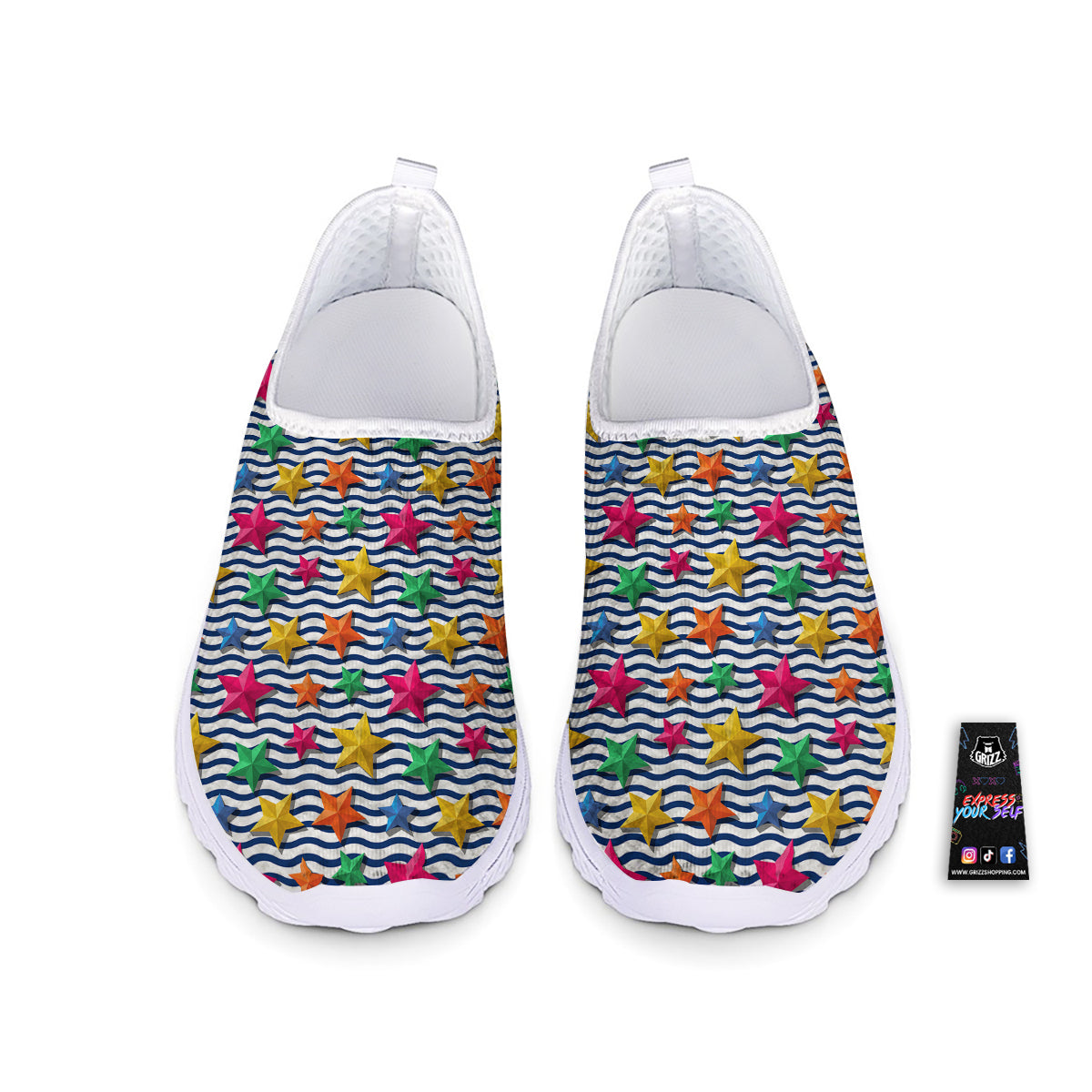 3D Stars And Blue Wave Print Pattern Nurse Shoes-grizzshop