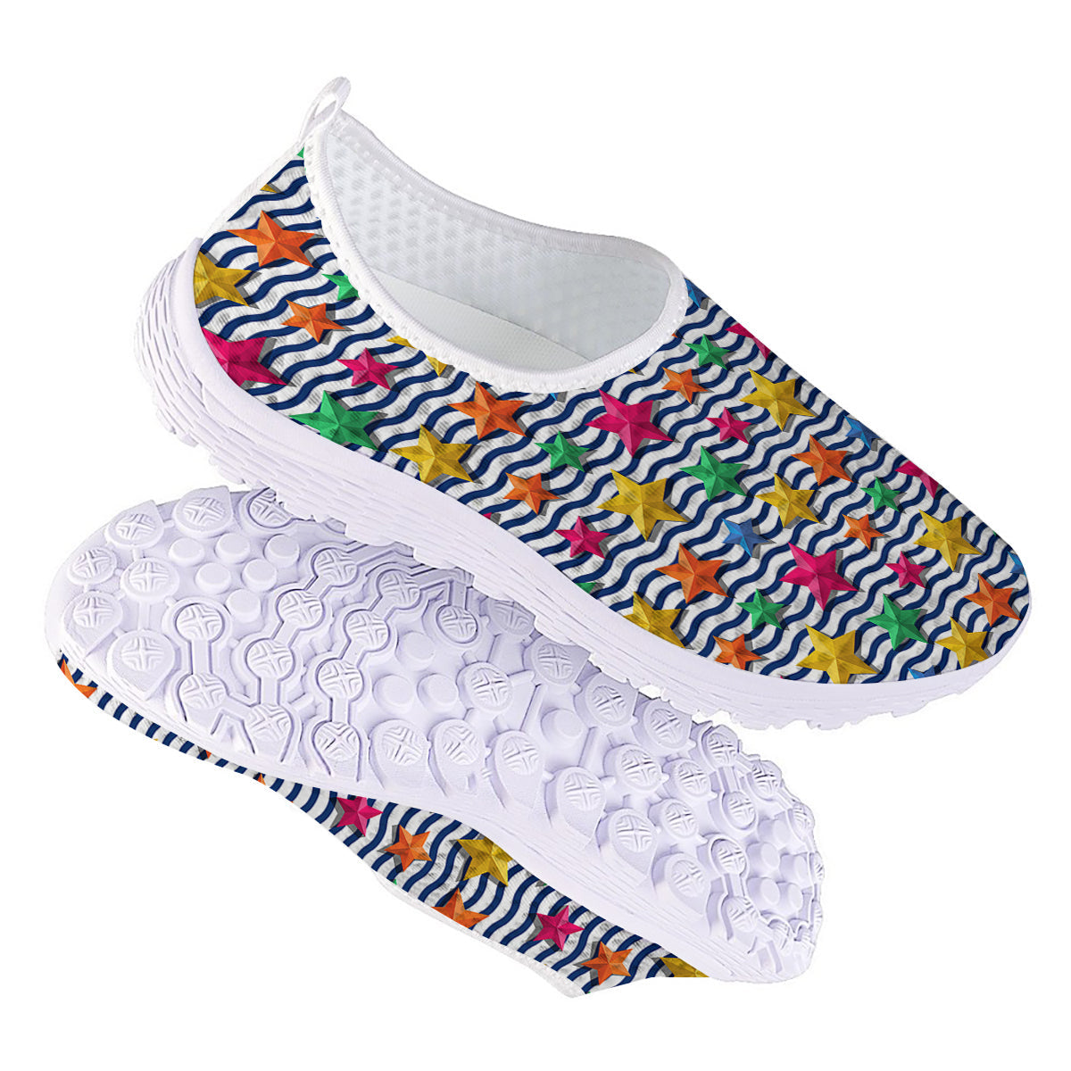 3D Stars And Blue Wave Print Pattern Nurse Shoes-grizzshop