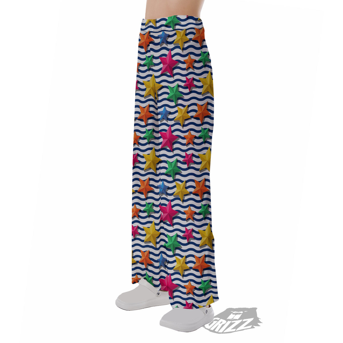 3D Stars And Blue Wave Print Pattern Pajama Pants-grizzshop