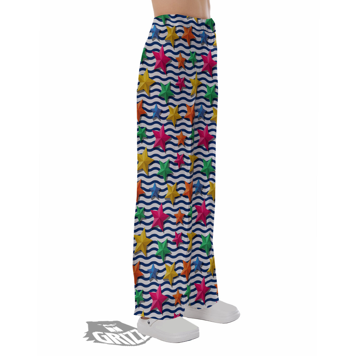 3D Stars And Blue Wave Print Pattern Pajama Pants-grizzshop