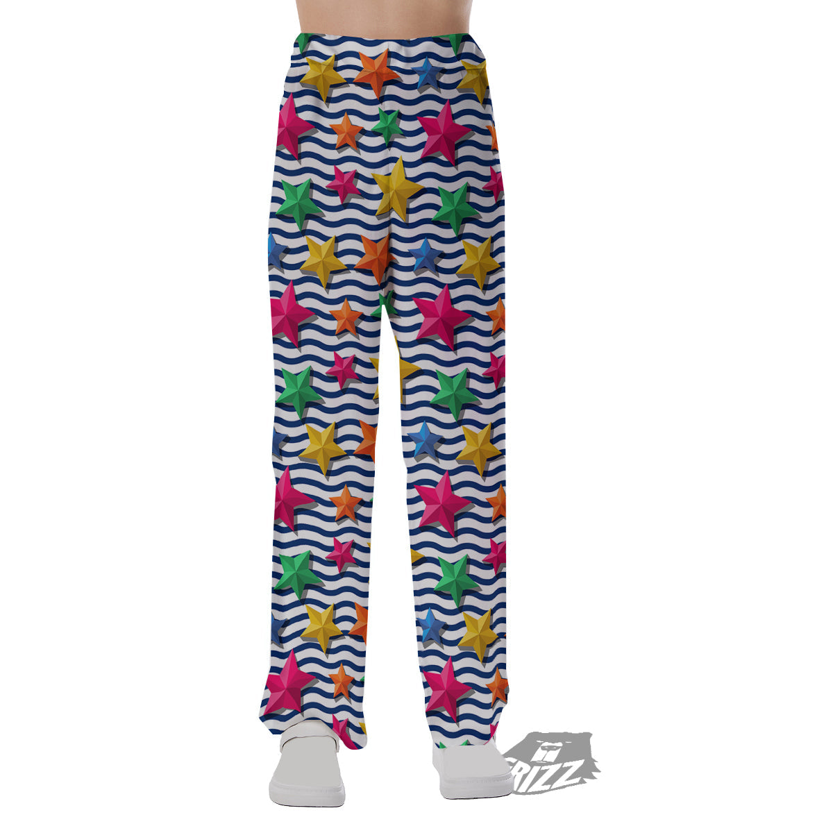 3D Stars And Blue Wave Print Pattern Pajama Pants-grizzshop