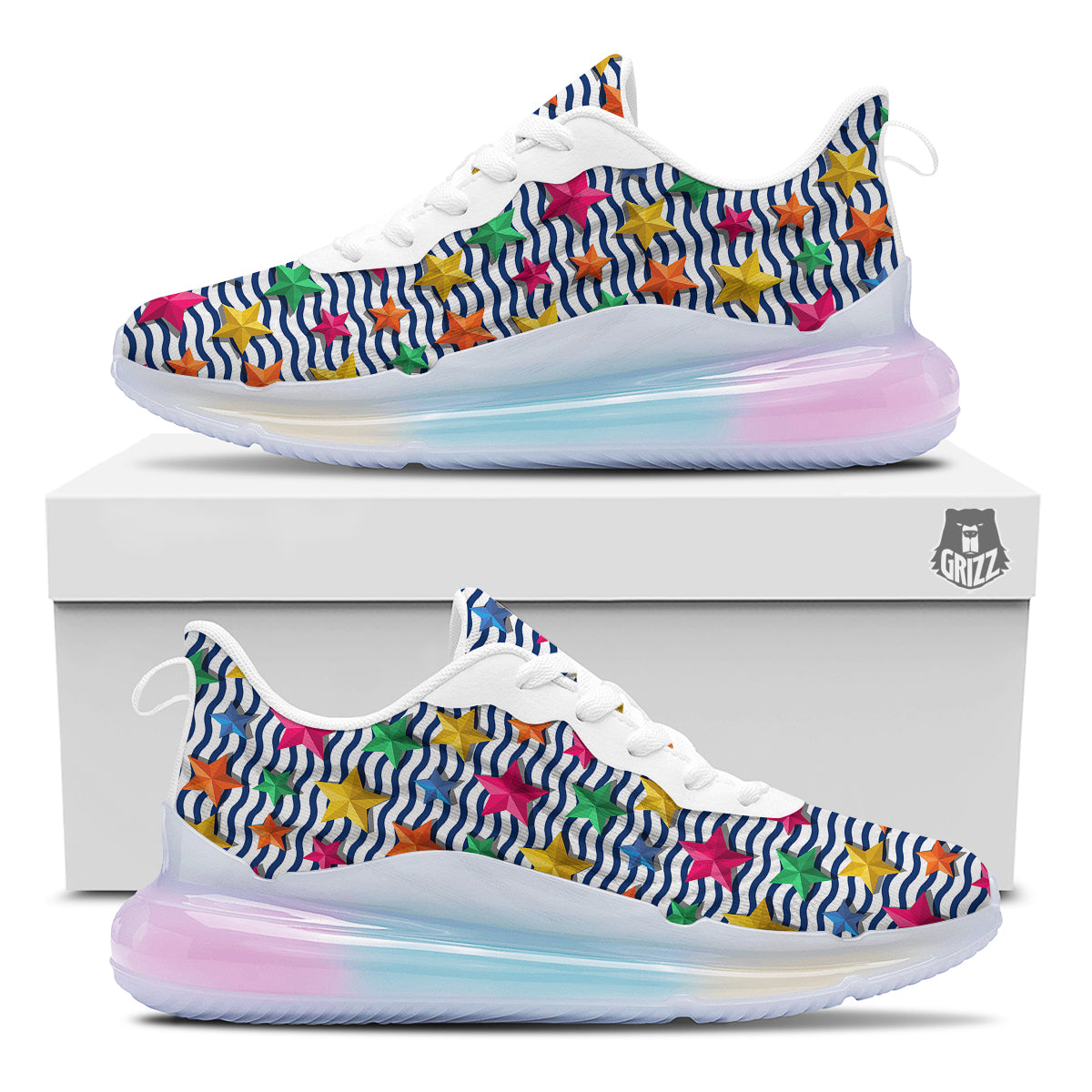 3D Stars And Blue Wave Print Pattern Running Sneakers-grizzshop