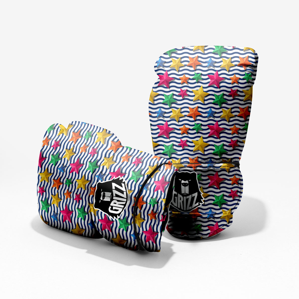 3D Stars And Blue Wave Print Pattern Pro Boxing Glove