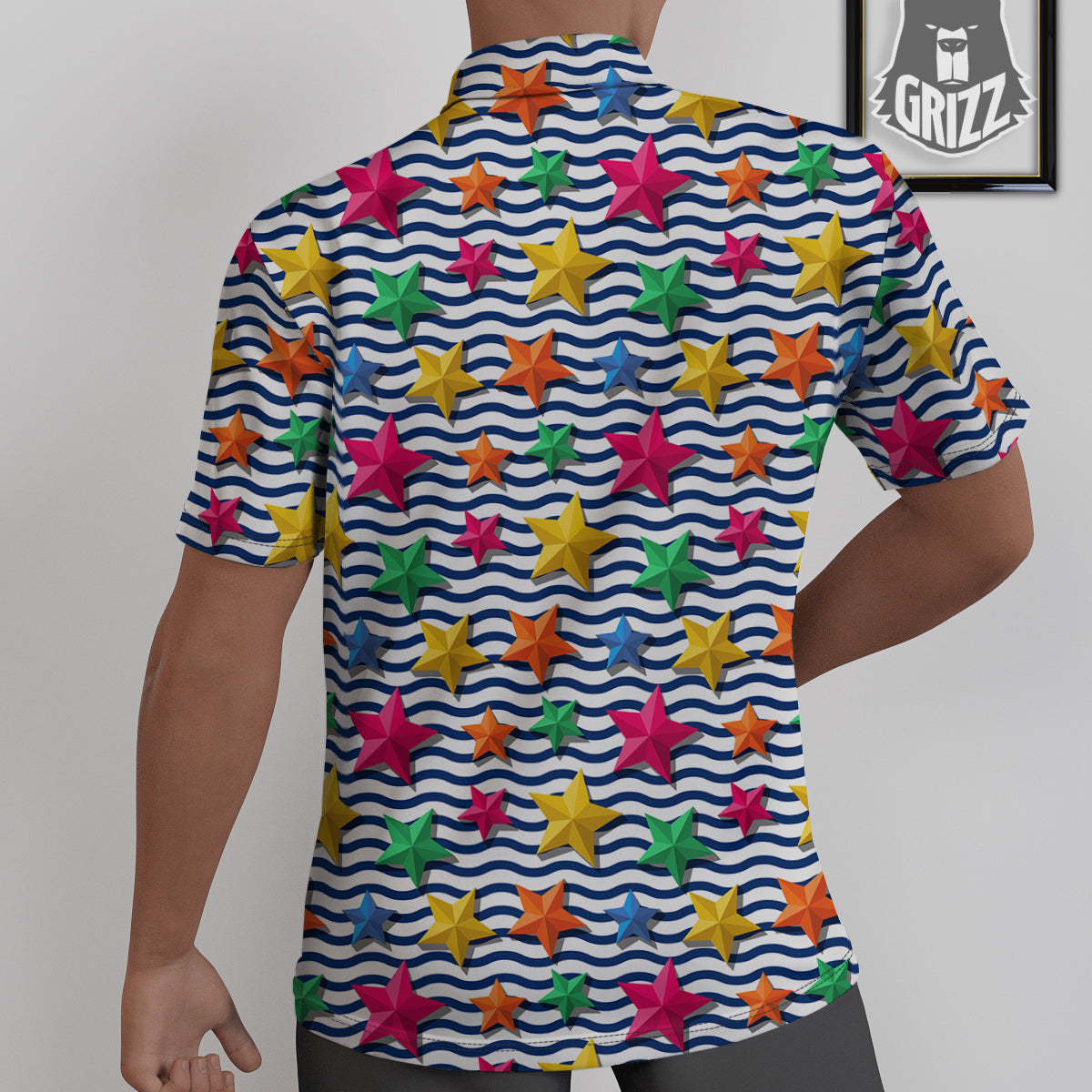 3D Stars And Blue Wave Print Pattern Untucked Shirts-grizzshop