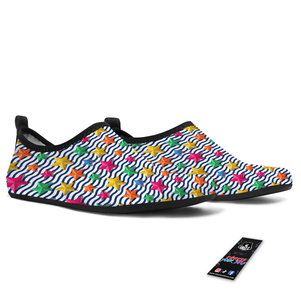 3D Stars And Blue Wave Print Pattern Water Shoes-grizzshop