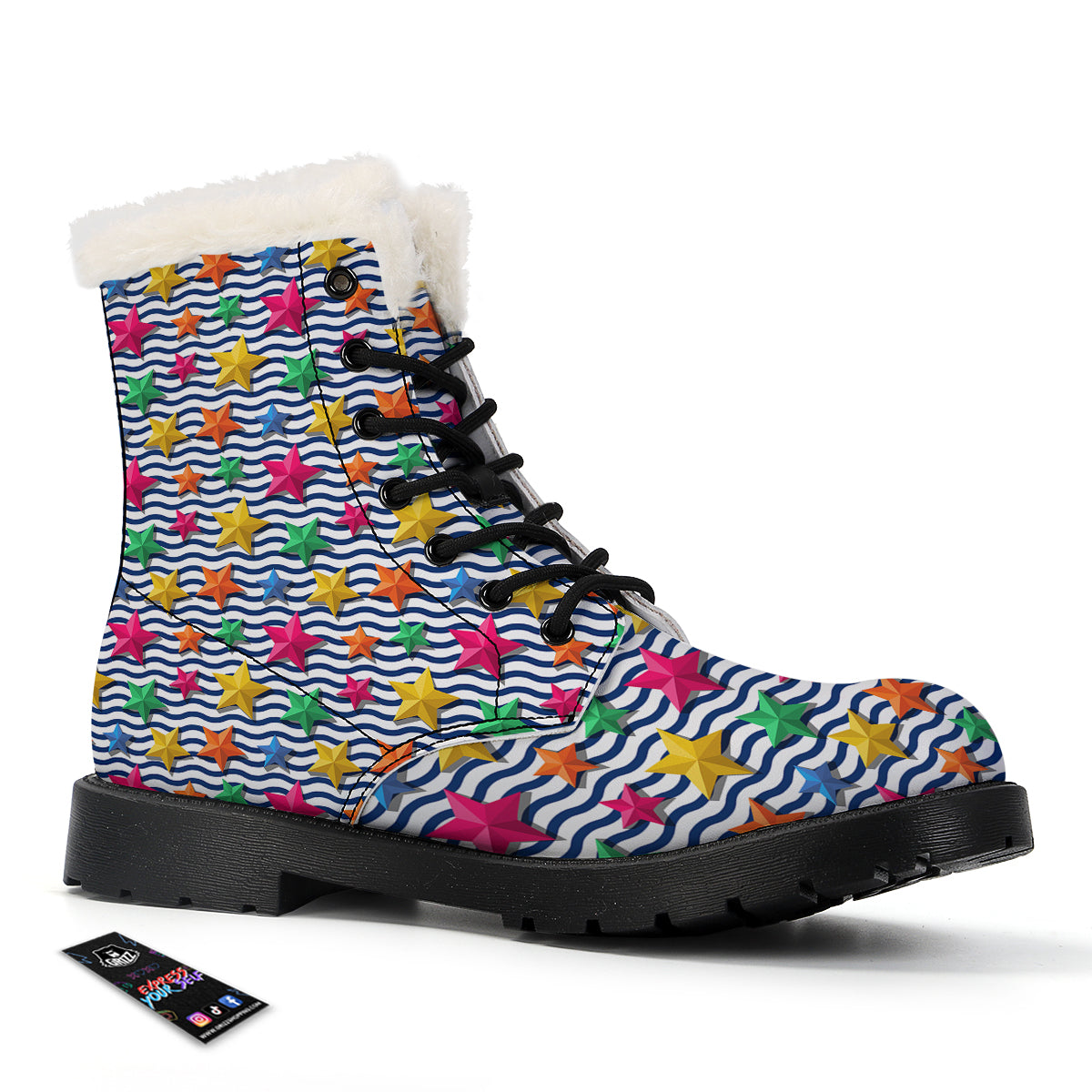 3D Stars And Blue Wave Print Pattern Winter Boots-grizzshop
