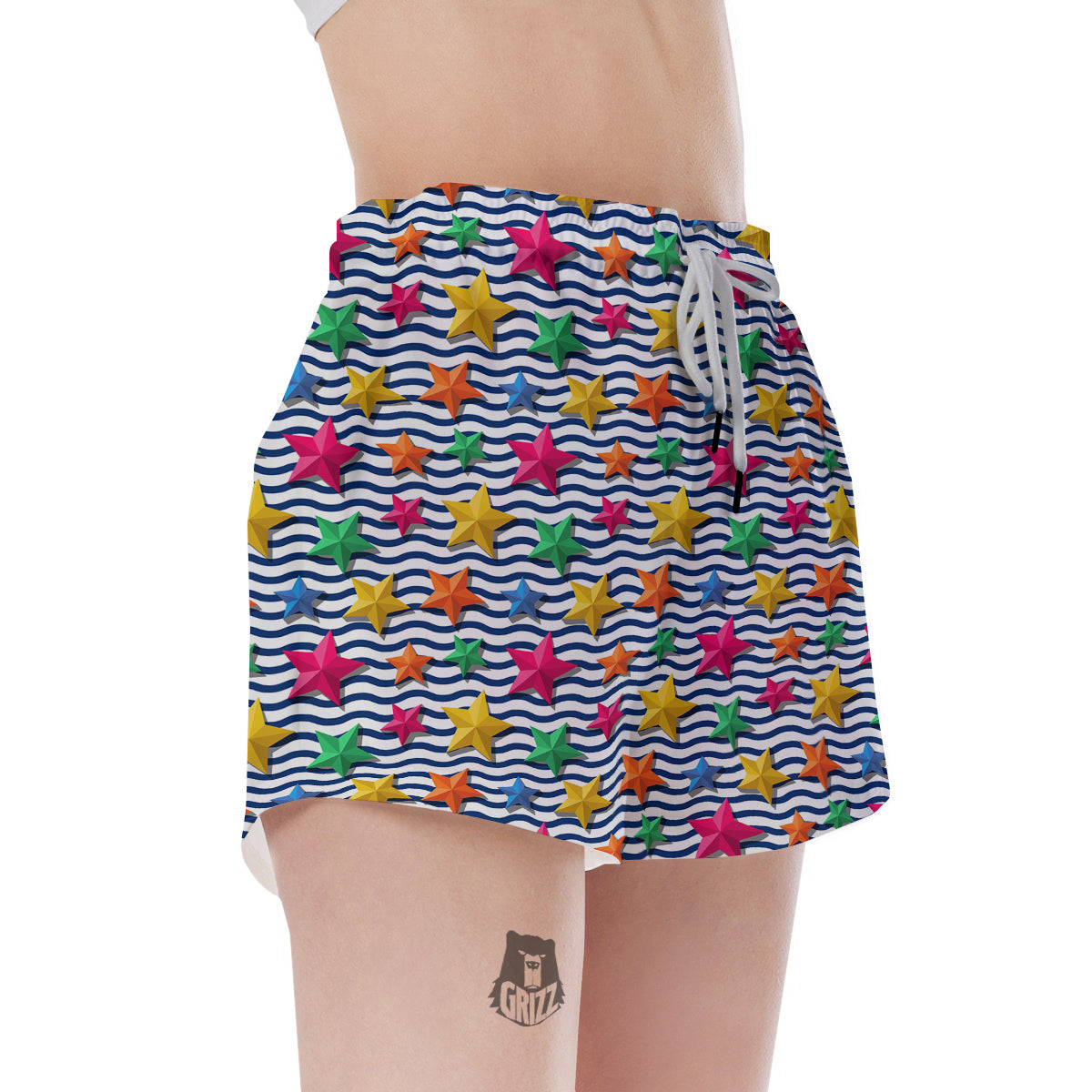 3D Stars And Blue Wave Print Pattern Women's Shorts-grizzshop