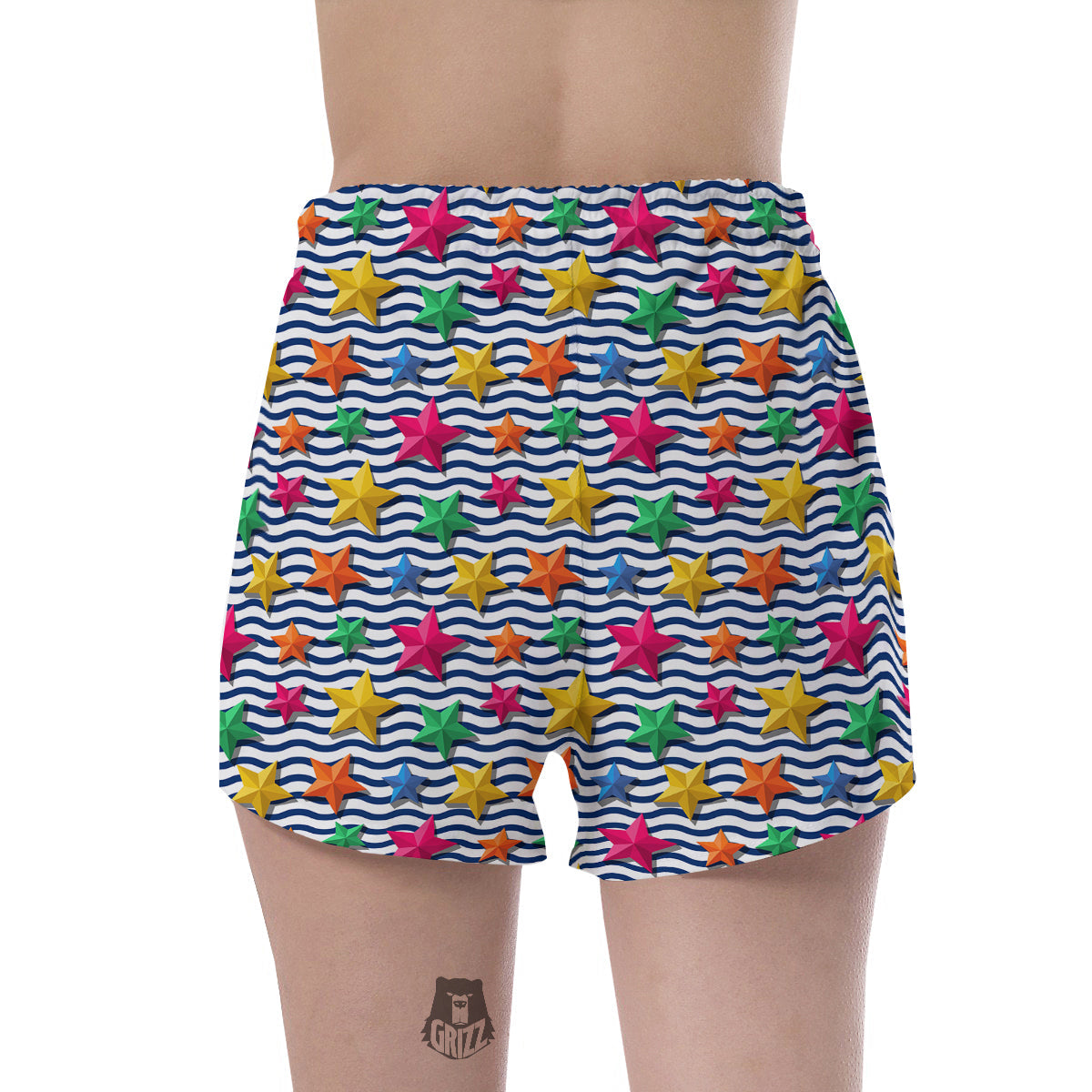 3D Stars And Blue Wave Print Pattern Women's Shorts-grizzshop