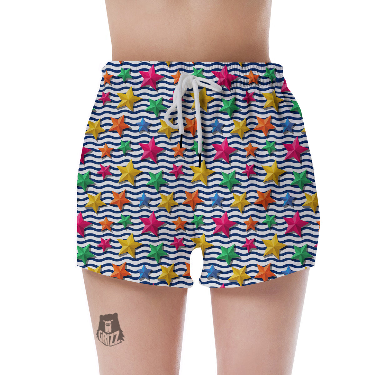 3D Stars And Blue Wave Print Pattern Women's Shorts-grizzshop