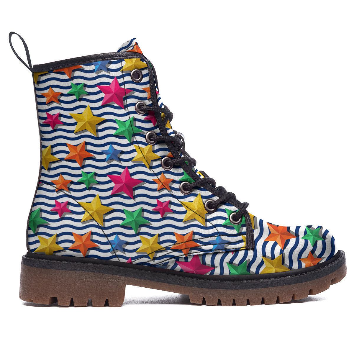 3D Stars And Blue Wave Print Pattern Work Boots-grizzshop