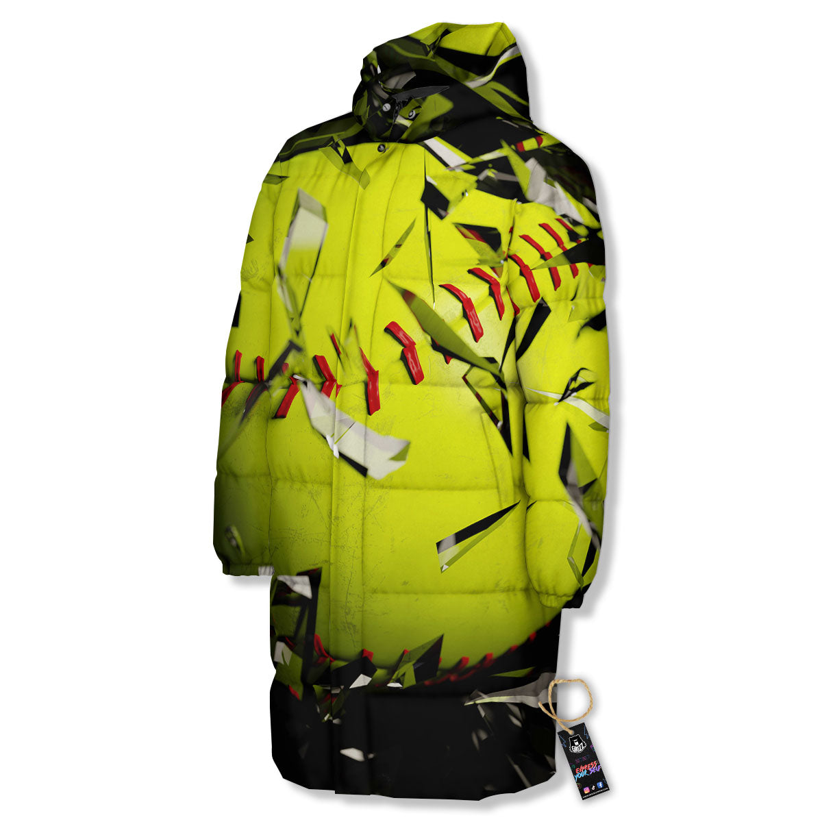 3D Baseballs Print Long Down Jacket
