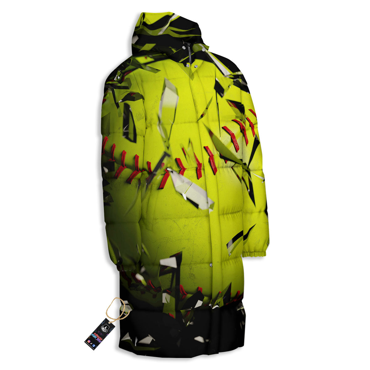3D Baseballs Print Long Down Jacket