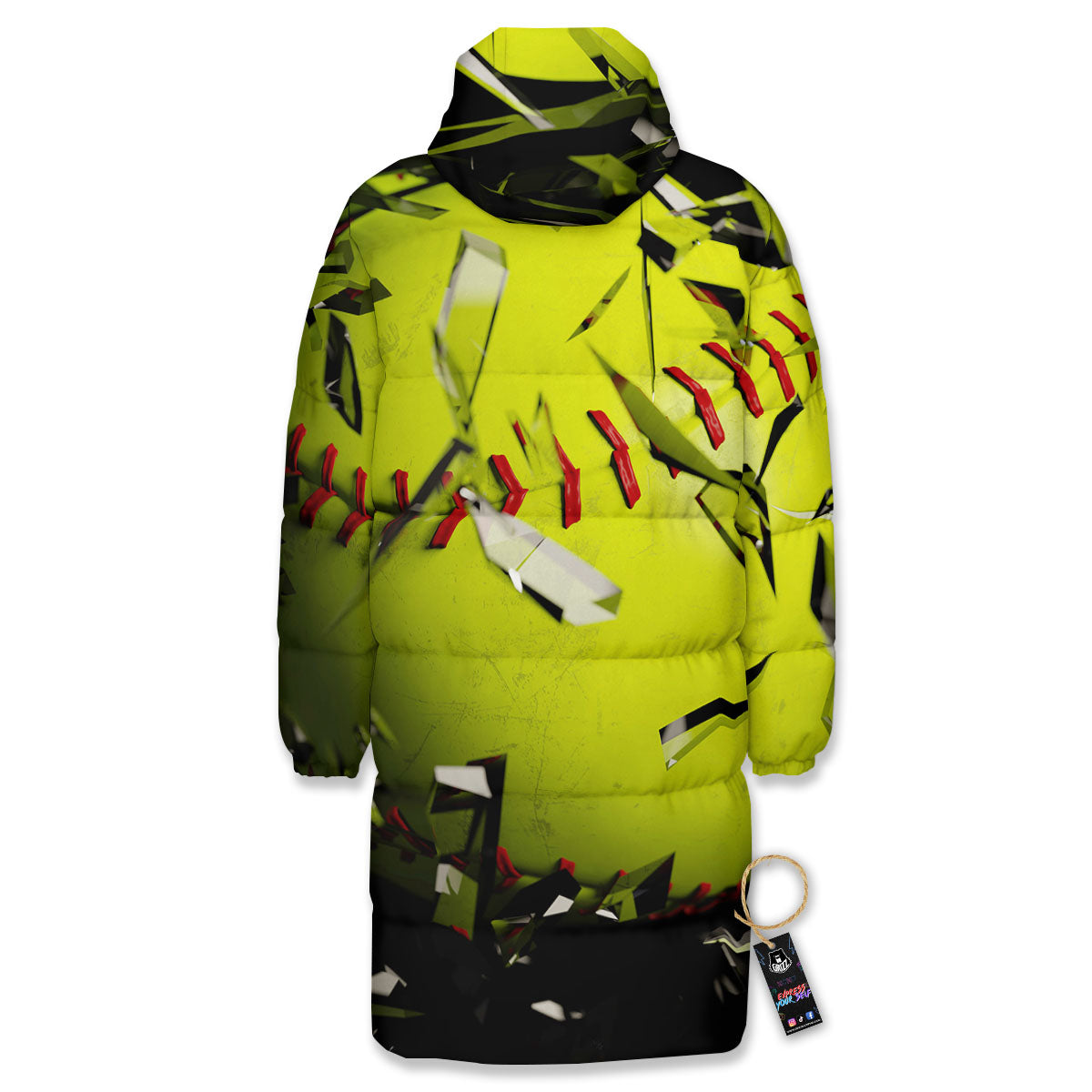 3D Baseballs Print Long Down Jacket