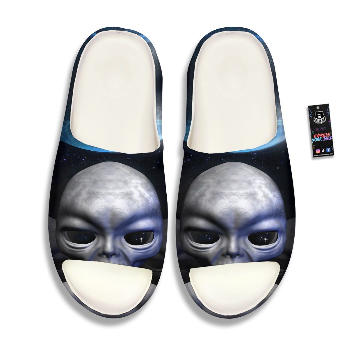 3D Grey Alien Print Sandals-grizzshop