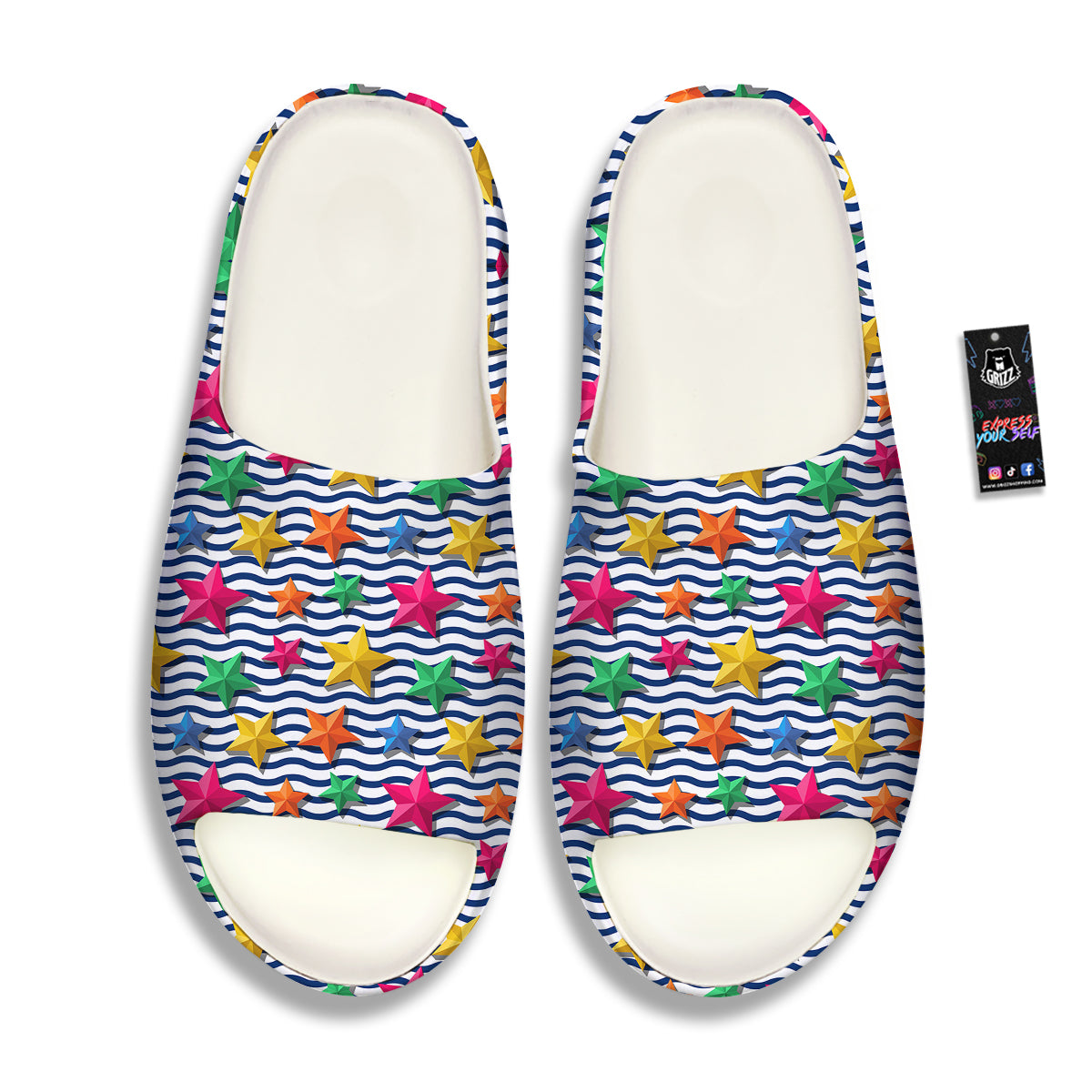 3D Stars And Blue Wave Print Pattern Sandals-grizzshop