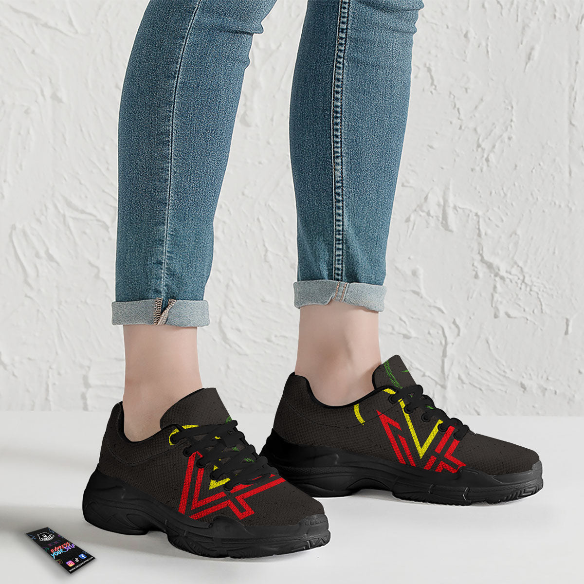 420 Rasta Print Black Chunky Shoes-grizzshop
