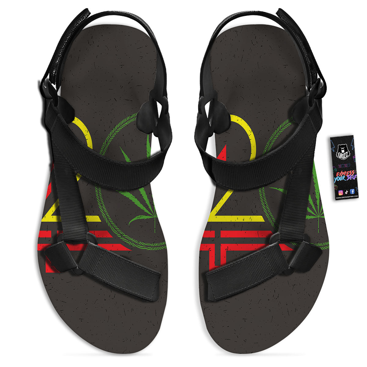 420 Rasta Print Black Open Toe Sandals-grizzshop