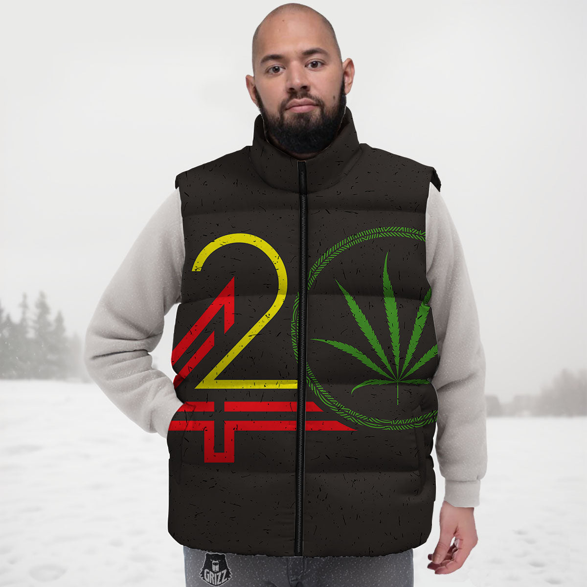 420 Rasta Print Down Vest-grizzshop