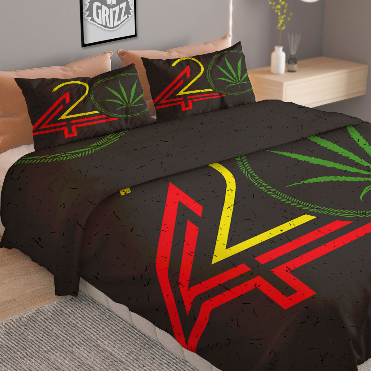 Acid Melt Yellow And Green Print Duvet Cover Bedding Set
