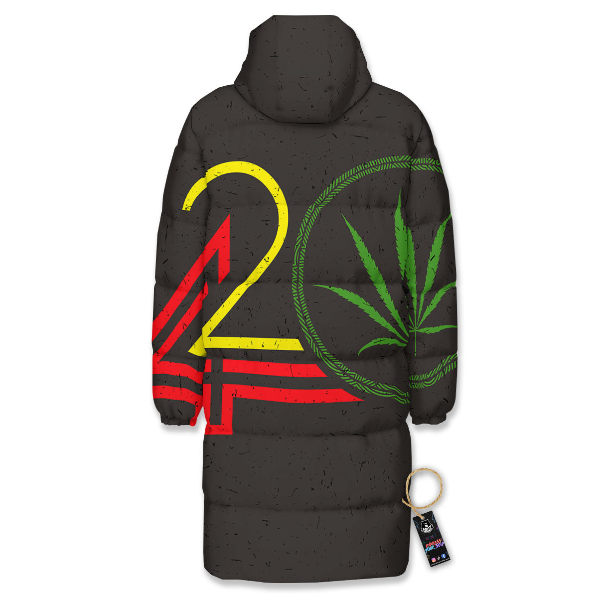 420 Rasta Print Long Down Jacket-grizzshop