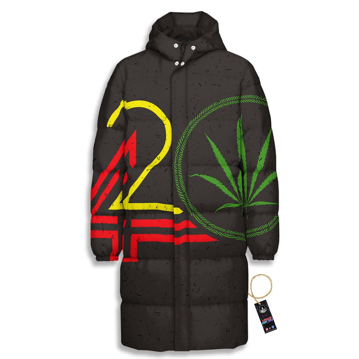 420 Rasta Print Long Down Jacket-grizzshop