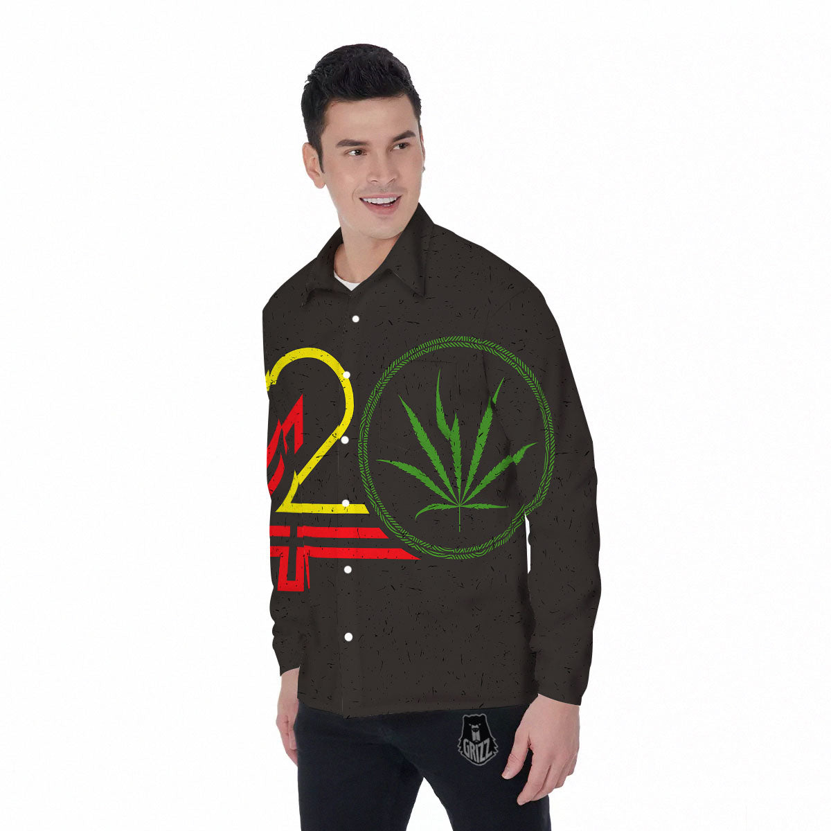 420 Rasta Print Men's Long Sleeve Shirts-grizzshop