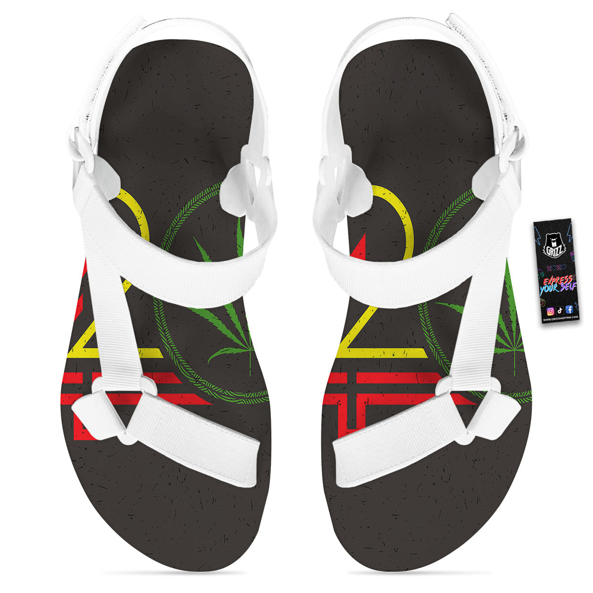 420 Rasta Print White Open Toe Sandals-grizzshop