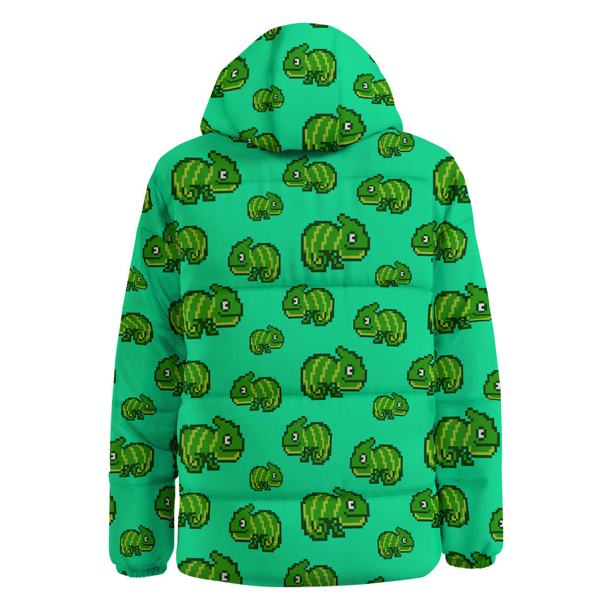 8 Bit Pixel Green Chameleons Print Pattern Down Jacket-grizzshop