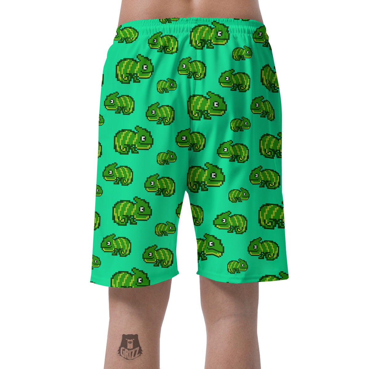 8 Bit Pixel Green Chameleons Print Pattern Men's Shorts-grizzshop