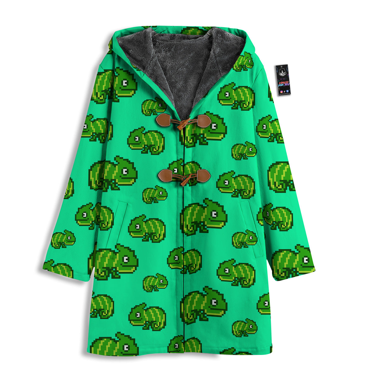 8 Bit Pixel Green Chameleons Print Pattern Men's Windbreaker Jacket-grizzshop