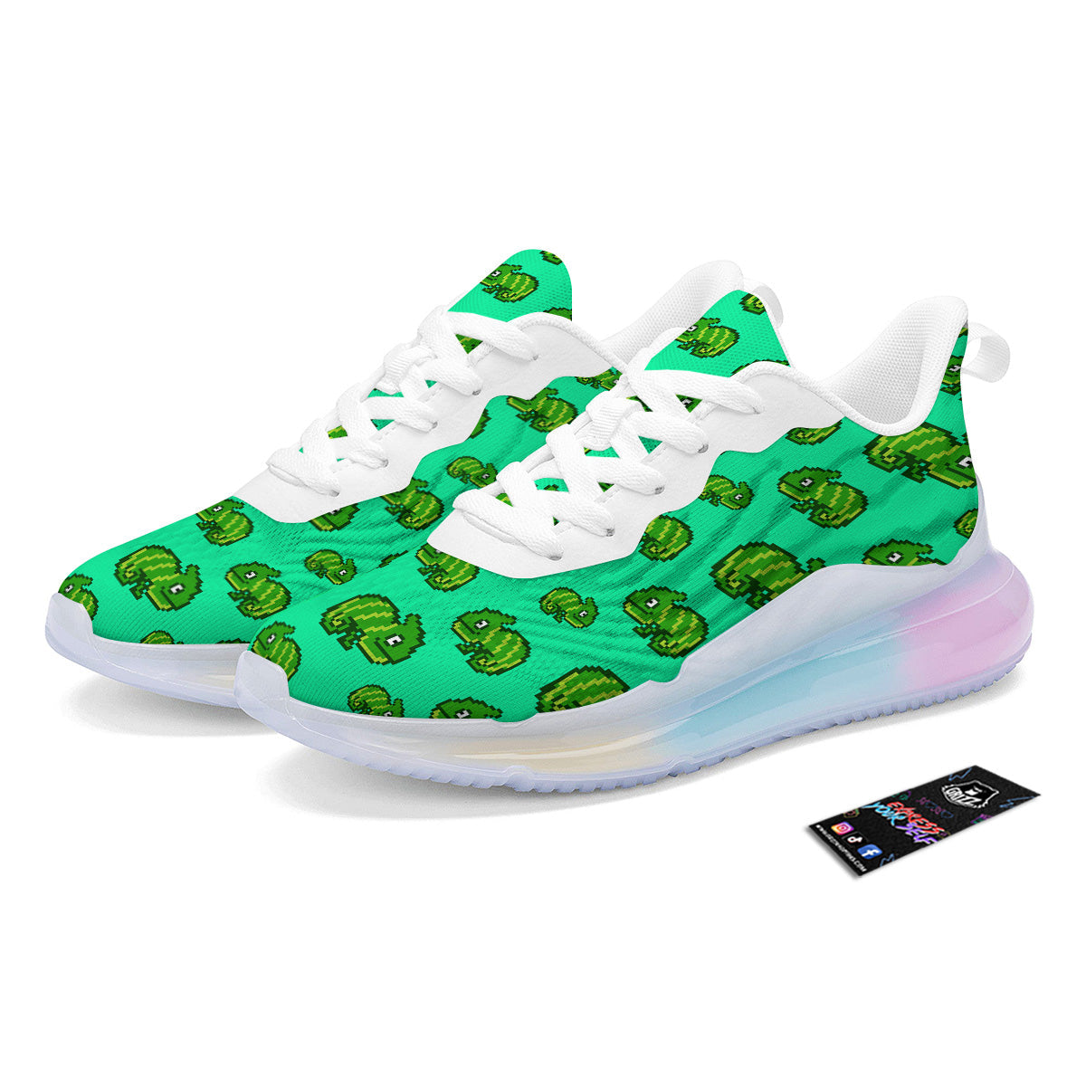 8 Bit Pixel Green Chameleons Print Pattern Running Sneakers-grizzshop