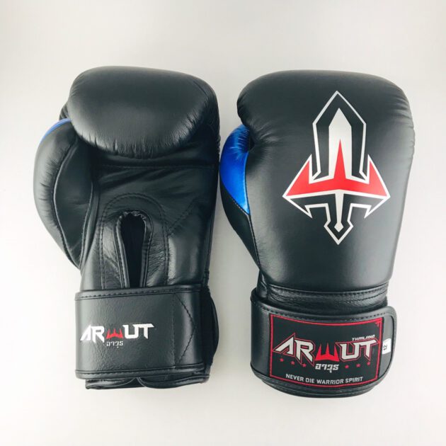 ARWUT “BLACK EDITION” MUAY THAI BOXING GLOVES BG2 BLACK/BLUE-grizzshop